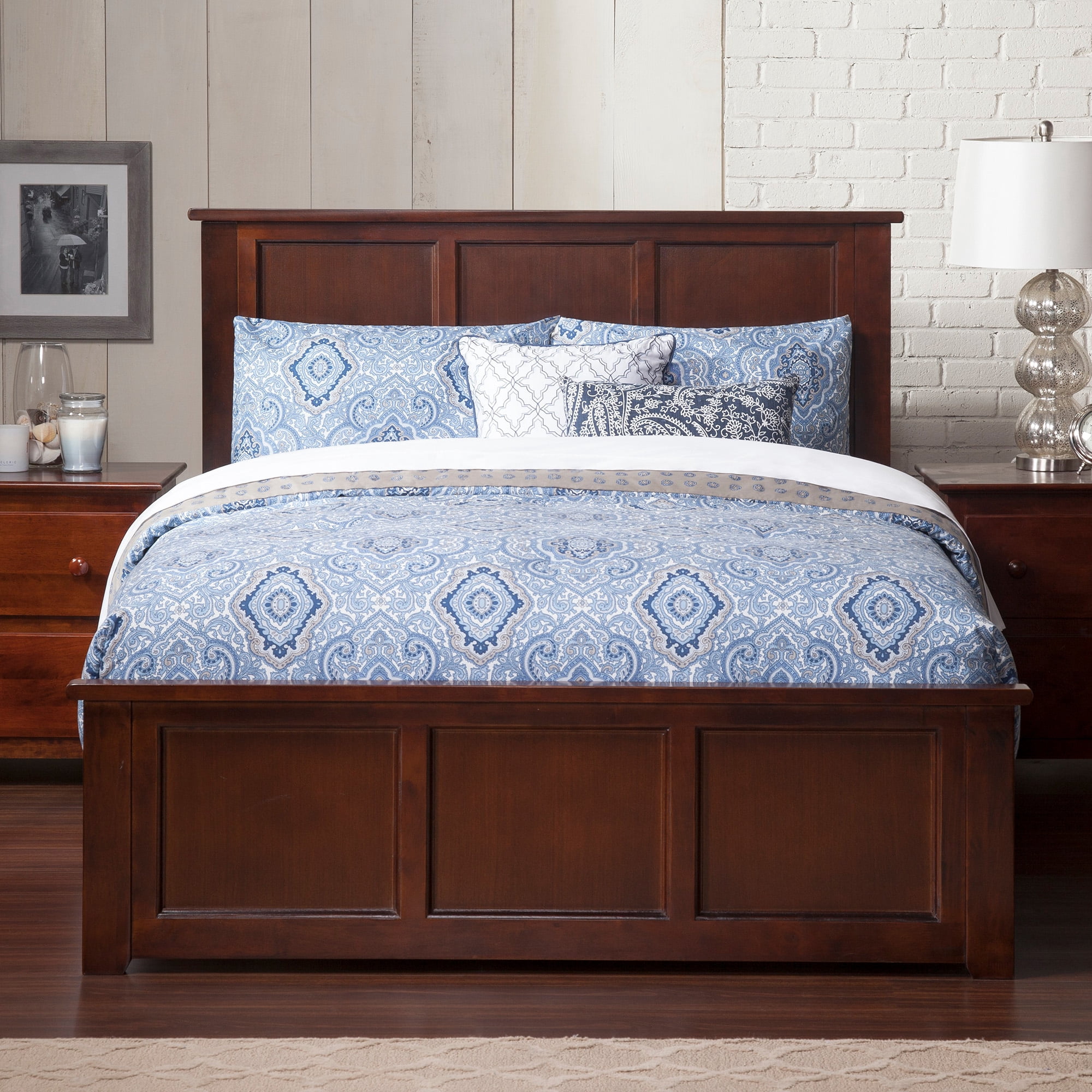AFI Madison Full Wood Platform Bed & Footboard, Walnut