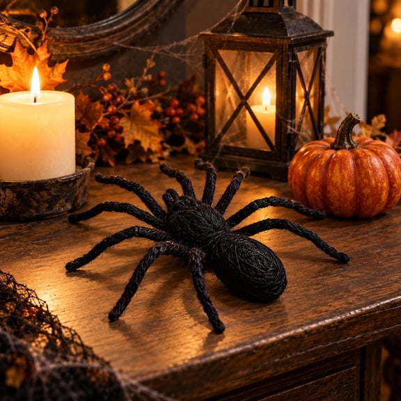 wenhour 11.81 Inch Black Rattan Halloween Spider Ornament, Wooden Woven Style Seasonal Decoration for Wall, Door, Porch, Table and Autumn Home Decor