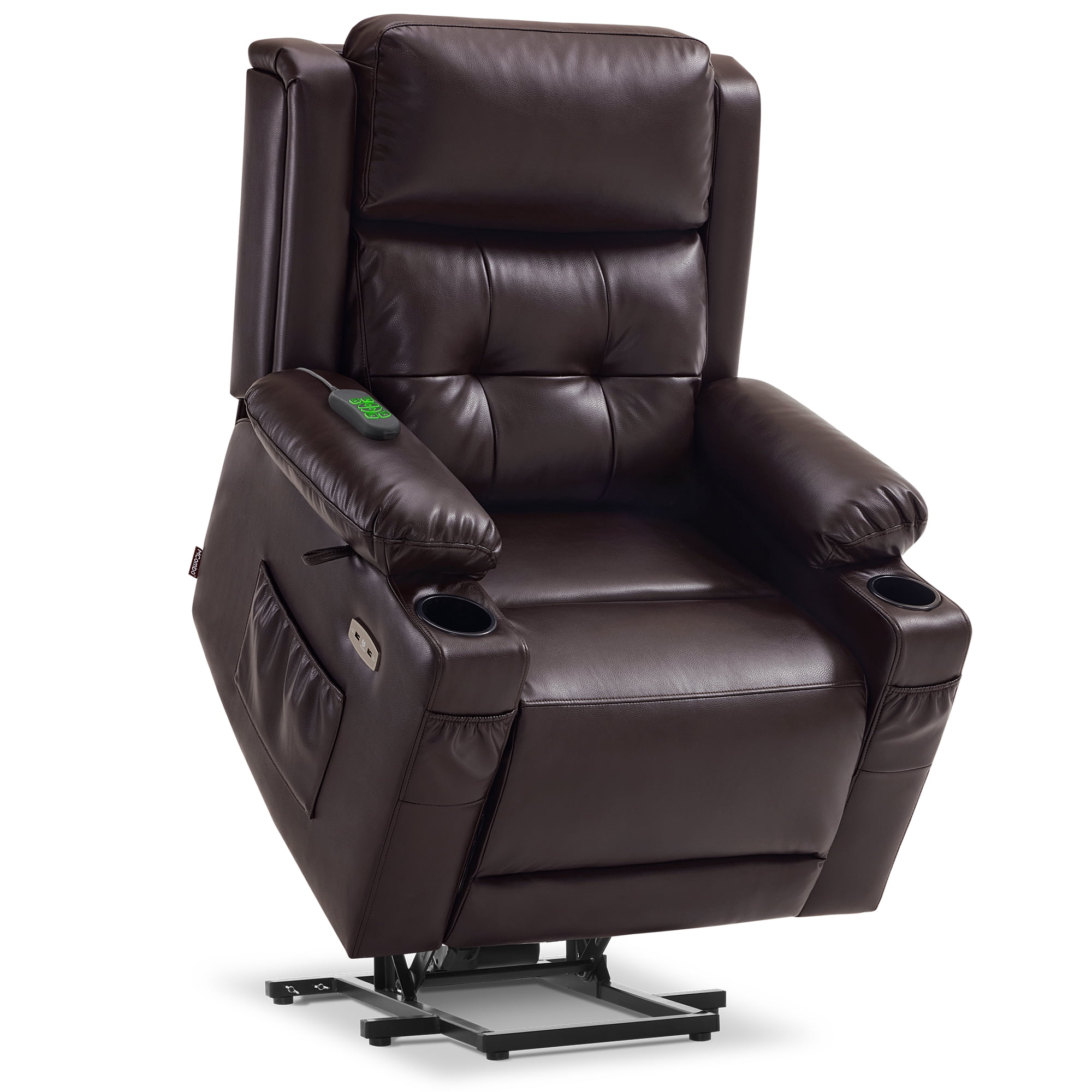 MCombo Triple Motor Power Lift Recliner Chair, Adjustable Headrest, Faux Leather(Dark Brown)