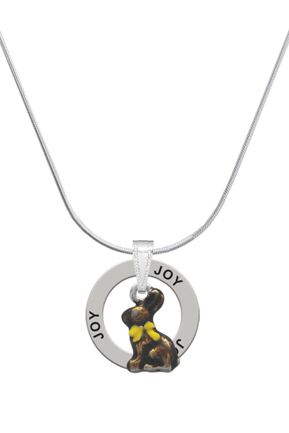 Silvertone 3-D Chocolate Bunny Joy Ring Charm Necklace, 18"