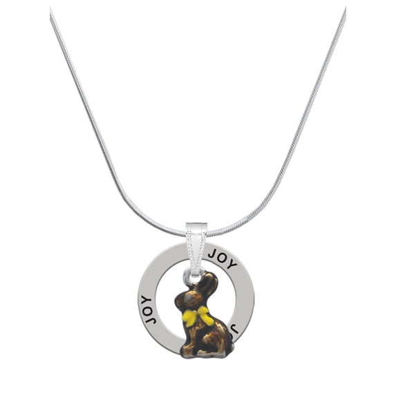Delight Jewelry Silvertone 3-D Chocolate Bunny Joy Ring Charm Necklace, 18"