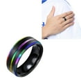 thumbnail image 3 of EeaseCA 1pc Titanium Steel Rings Rainbow Ring Double Plated Grooved Hnad Jewelry Hand Accessories for Man Male Number 7, 3 of 8