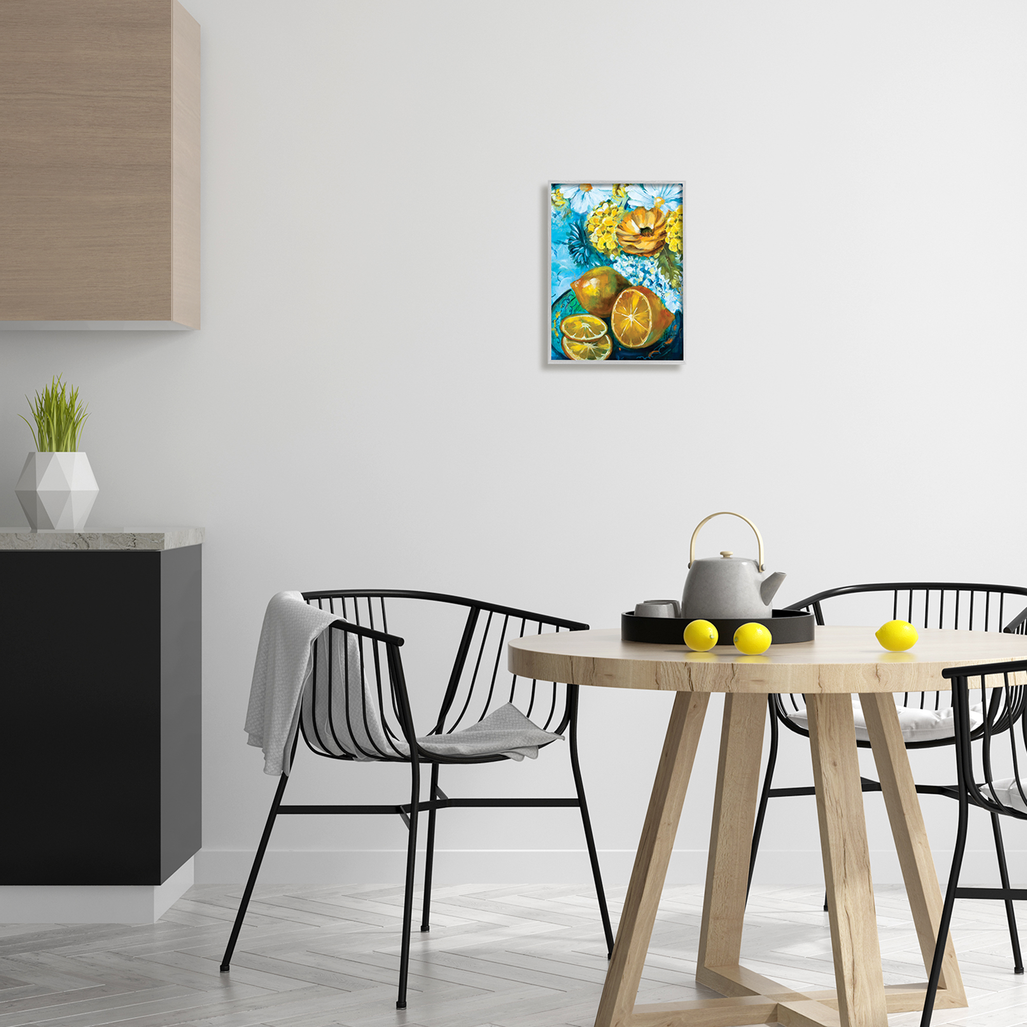 Stupell Industries Lemons & Flowers Painting Food & Beverage Painting Gray Framed Art Print Wall Art, 11 x 14