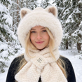 thumbnail image 4 of Tumao Scarf Hat with Fox Ears, Hooded Warm Scarf Fluffy Soft Bear Warmer Neck, Winter Cozy Gifts, 4 of 7