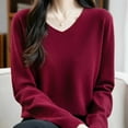 thumbnail image 6 of HAiming Women Sweater V Neck Long Sleeve Casual Solid Color Soft Pullover Blouse Loose Trendy Clothes, 6 of 6