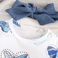 thumbnail image 7 of KPOPLK Newborn Baby Girl Clothes Infant Butterfly Print One-Piece Romper+Suspender Skirt+Headband 3pcs Clothing Sets(12-18 Months,Blue), 7 of 7