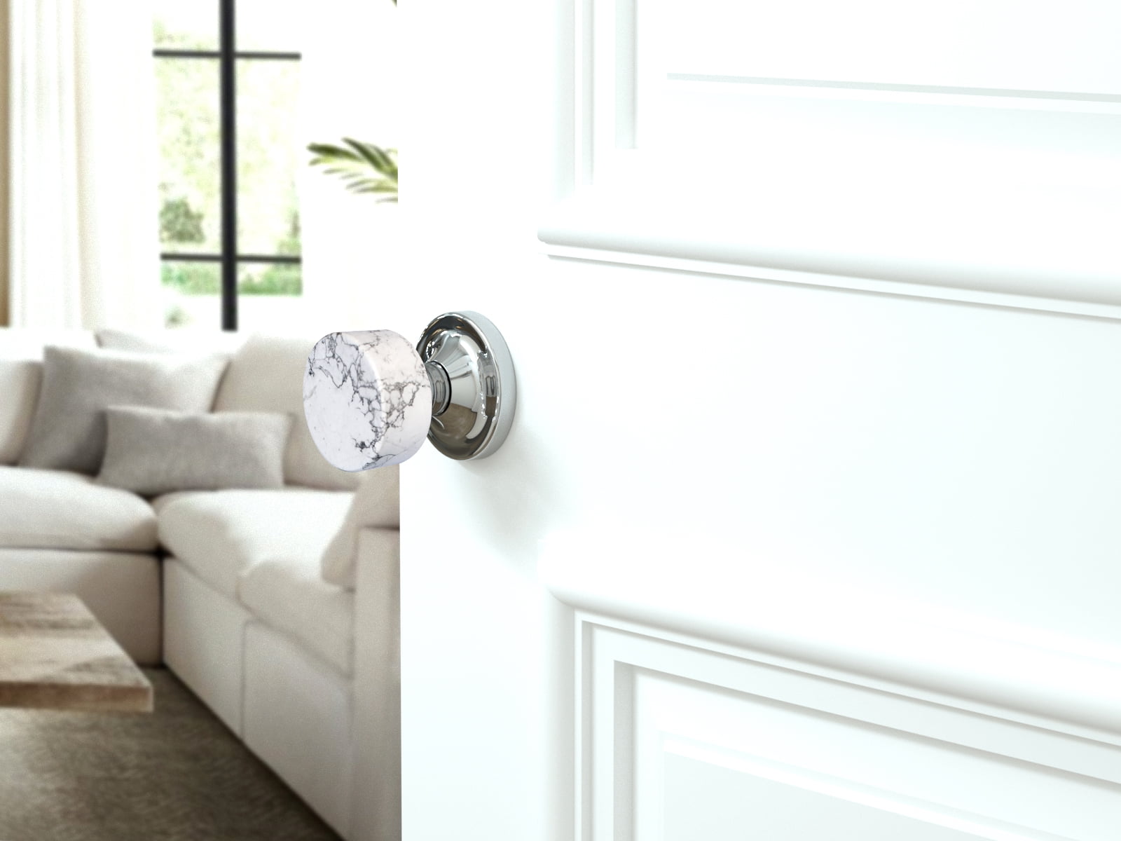 Dummy Round White Marble Stone Door Knobs Polished Chrome Round Rosette