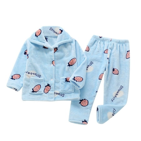 

Toddler Kids Baby Boys and Girls Autumn and Winter Fleece Sleepwear Outfits Cute Cartoon Print Flannel Lapel Button Top Pants Pajamas Children s Casual Warm Home Wear