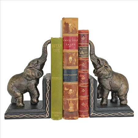 Design Bookends - Design Toscano Triumphant Elephant Cast Iron Sculptural Bookend Pair