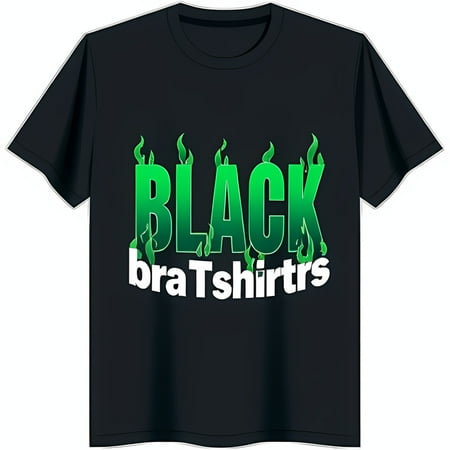Stylish Black T-Shirt with Bold  BLACK bra Tshirts  Graphic Design Flame Inspired Green Font
