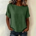 thumbnail image 2 of Admvng Women's Crew Neck Tops Linen and Cotton Short Sleeve Solid Casual Basic Summer Blouses, 2 of 6