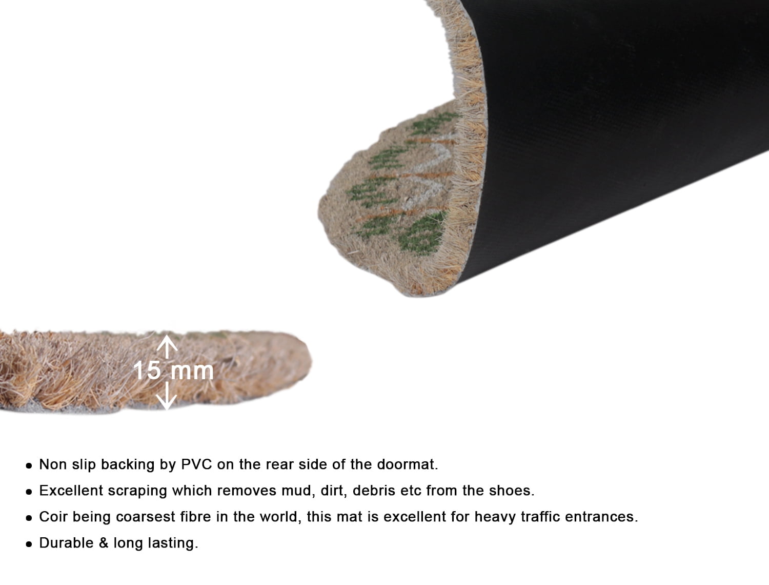 RugSmith Anti-Slip PVC Coir Machine Doormat Tufted Round Turkey, Natural, 20"X20"