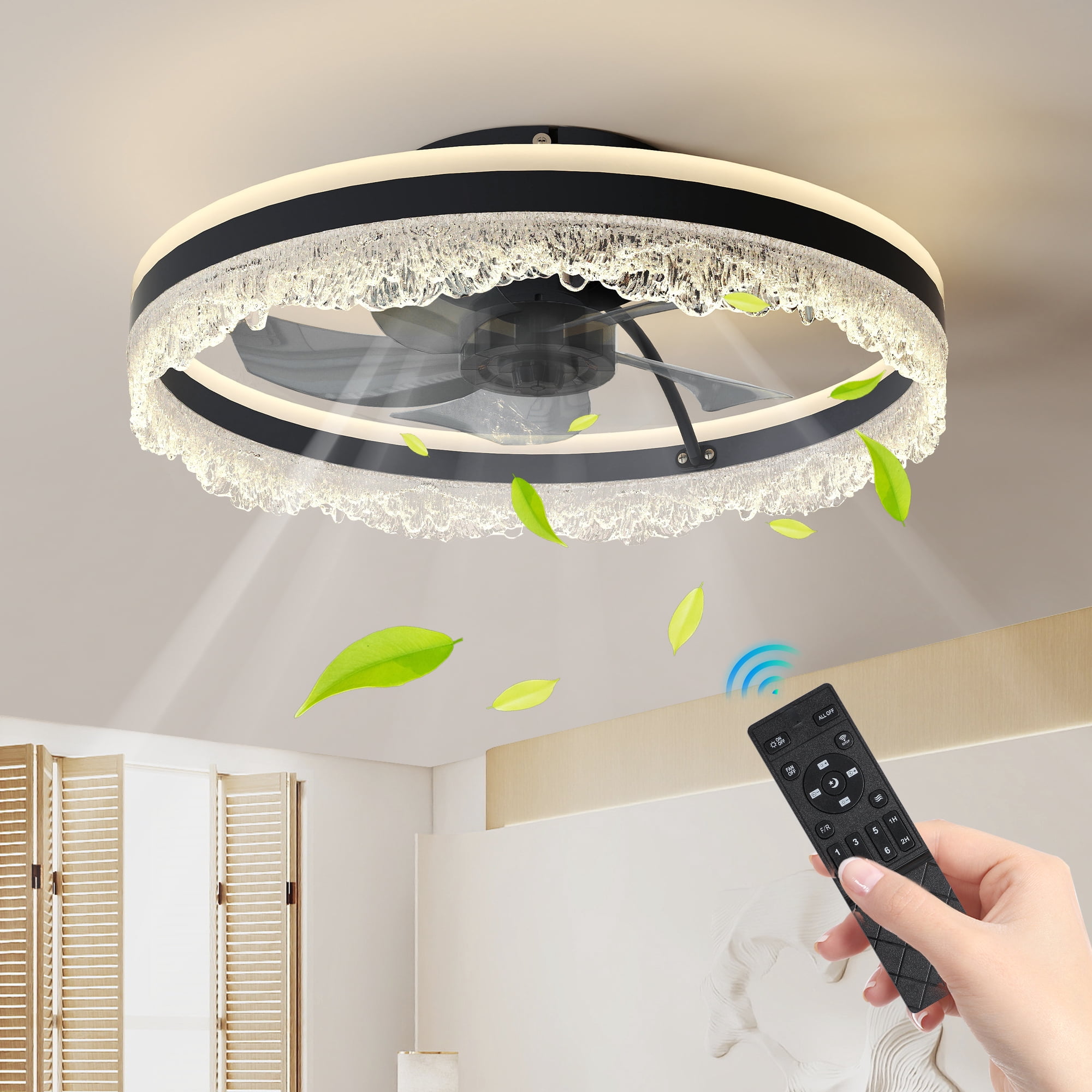 Miniyam Low Profile Ceiling Fan with Light – Silent 35dB Operation, 3 Color Modes, Reversible Blades, Ideal for Bedroom & Living Room