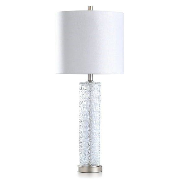 Style Craft Diamond Textured Glass Table Lamp with Brushed Steel Base - Gray Finish