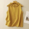 thumbnail image 2 of Shirts for Women Plus Size Sleeveless Tops Casual Elegant Blouse Ruffle Round Neck Cotton Linen Tank Tops Loose Summer Fashion Yellow XL, 2 of 6