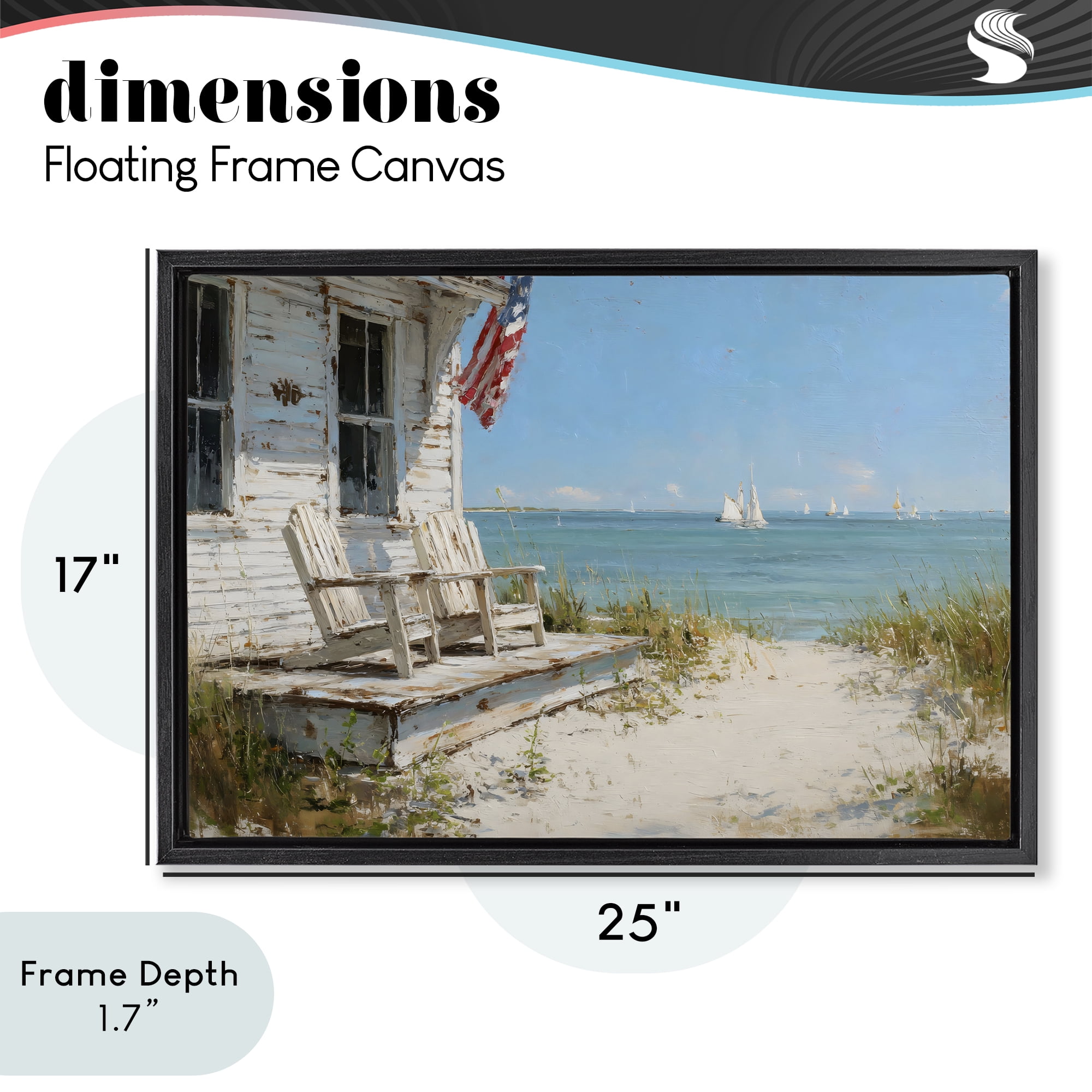 Stupell Industries By The Ocean Cottage Retreat Black Framed Floater Canvas Wall Art, design by Petal Prints Design