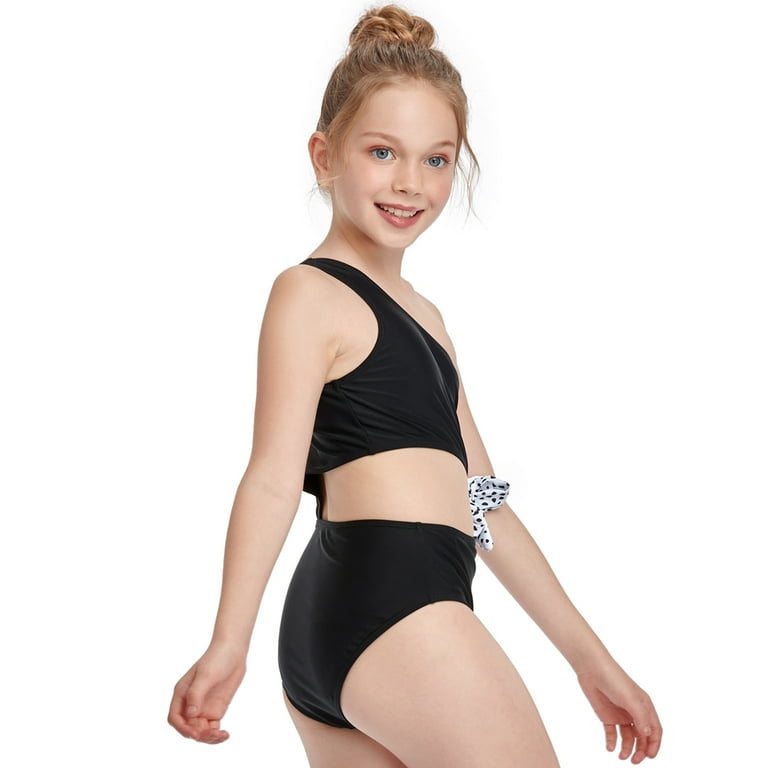 Kids One Piece Swimsuit Nylon Oblique Shoulder Bow Bathing Suit Girls  Swimwear