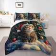 thumbnail image 3 of Manfei Kawaii Christmas Cat Full Size Comforter Sets for Child, Winter Xmas Tree Bedding Comforter Set, Happy New Year Reversible Bedding Sets, Super Cozy Room Decor, 3 Pieces, 3 of 8
