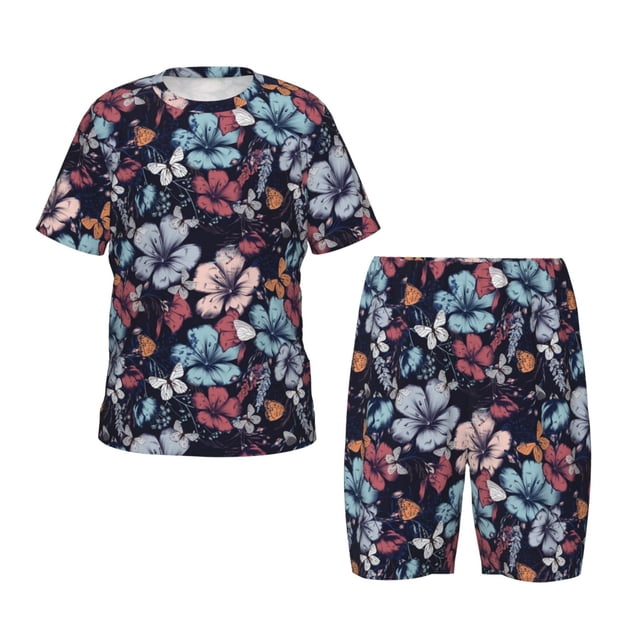 Balery Flowers ad Butterflies Conjunto de Pijama Infantil de Manga Corta con Estampado – Ropa de Dormir de Algodón Suave-Small