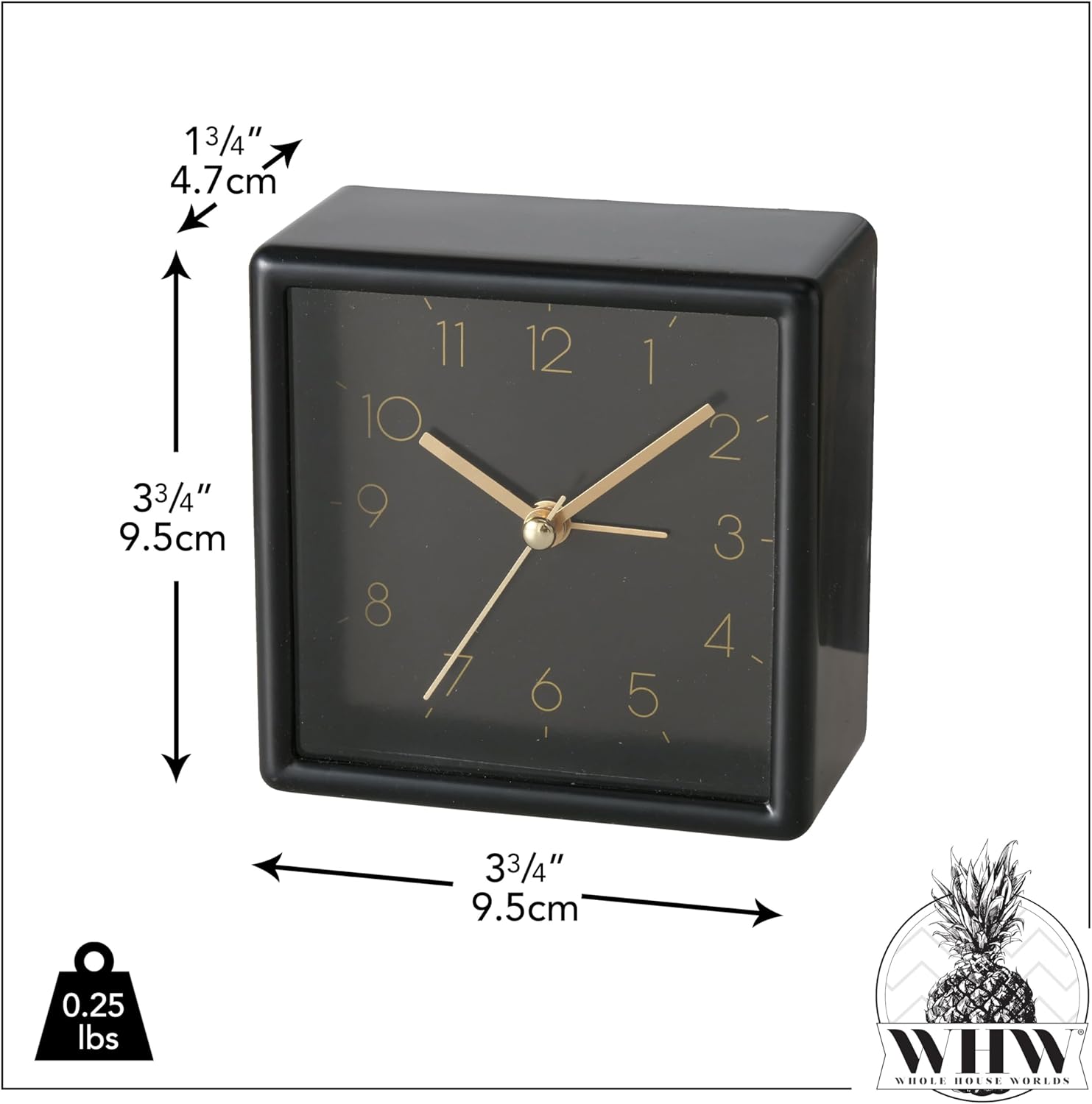 Mid-Century Modern Quartz Alarm Clock, Square, 1 AA Battery