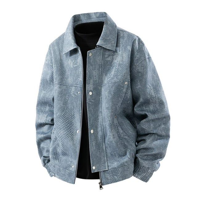 Lovzfmll Veste de Travail pour Homme à Revers Cranté, Fermeture Éclair, Décontractée, Bleu, M