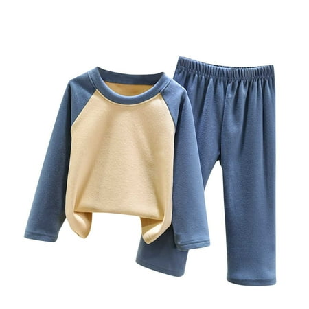 

Virmaxy Toddler Baby Boys and Girls Color Block Velvet Pajamas Set Unisex Kids Thickened Long Sleeve Flock Loungewear Set Fall Winter Padded Warm Crew Homewear Pajamas Set Blue 3T