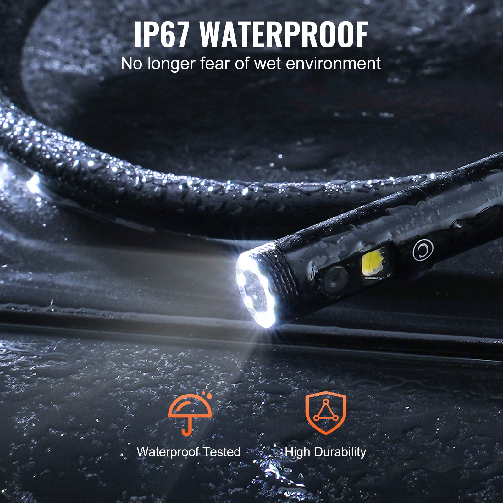 VEVOR Endoscope Camera with Light, Dual Lens Industrial Borescope,4.3" Screen 1080P Inspection Camera, 8 + 1 Lights, 4X Zoom, IP67 Waterproof Snake Camera for Auto, Plumbing (16.4FT Cable, 32GB Card)