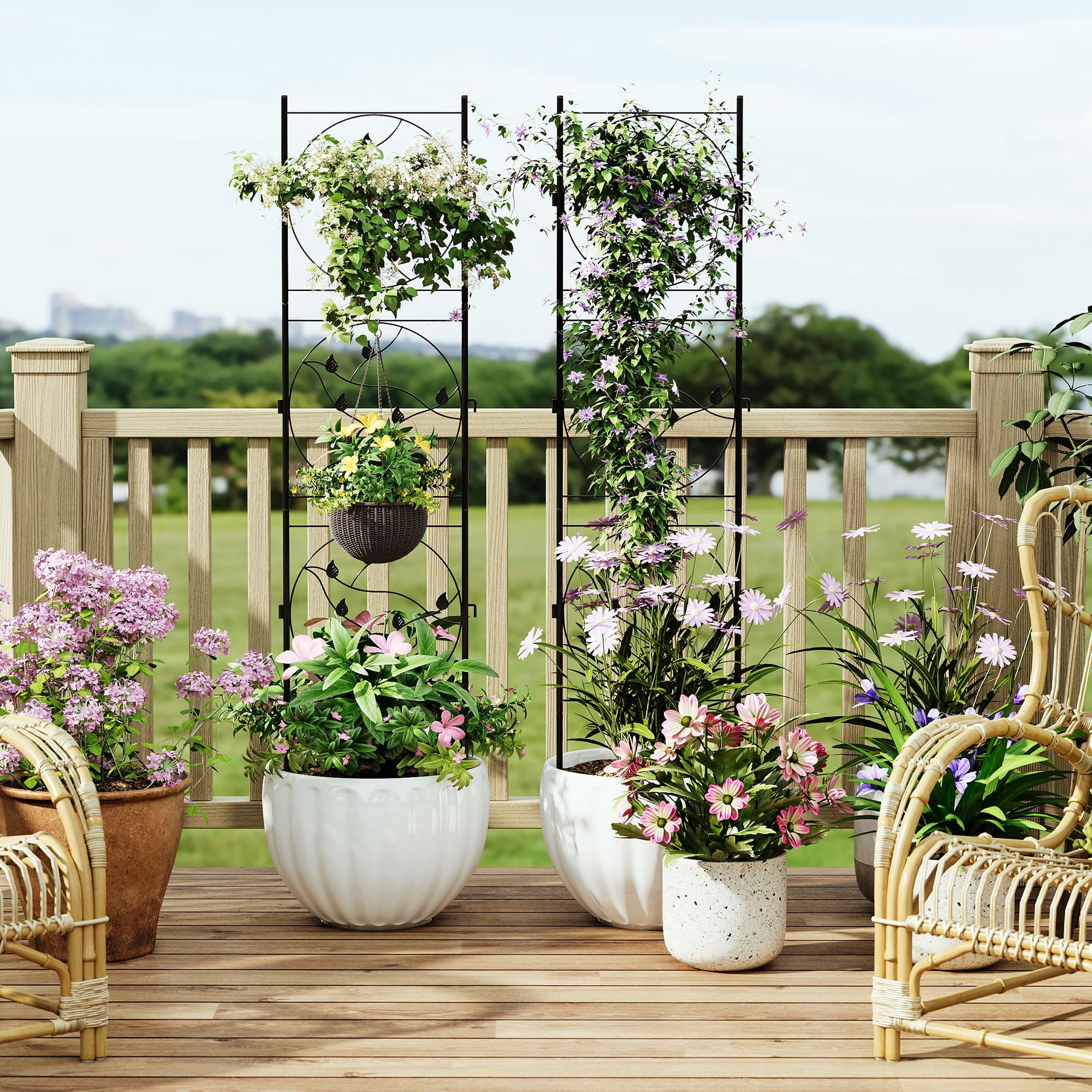 2 Pack Panels No Dig Dog Fence Outdoor - 66.9 in Tall Rustproof Animal Barrier with Gate, Decorative Garden Fence Panels for Yard Border, Patio（66.9 x 19.48 inch）