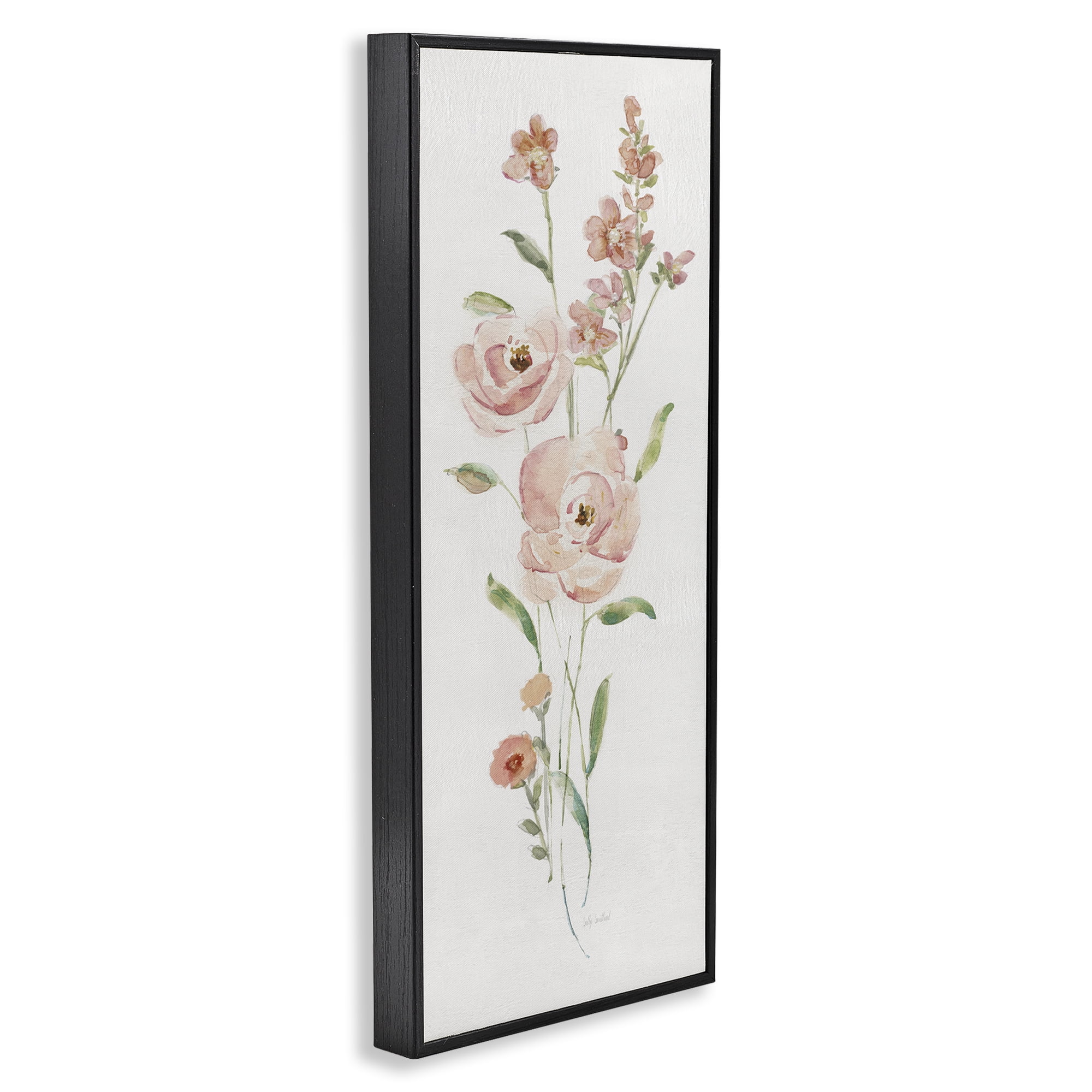 Stupell Industries Pastel Rose Sprigs Botanical & Floral Painting Black Framed Art Print Wall Art, 13 x 30