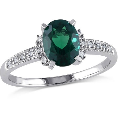 Tangelo 1 Carat T.G.W. Created Emerald and Diamond Accent 10kt White Gold Engagement Ring