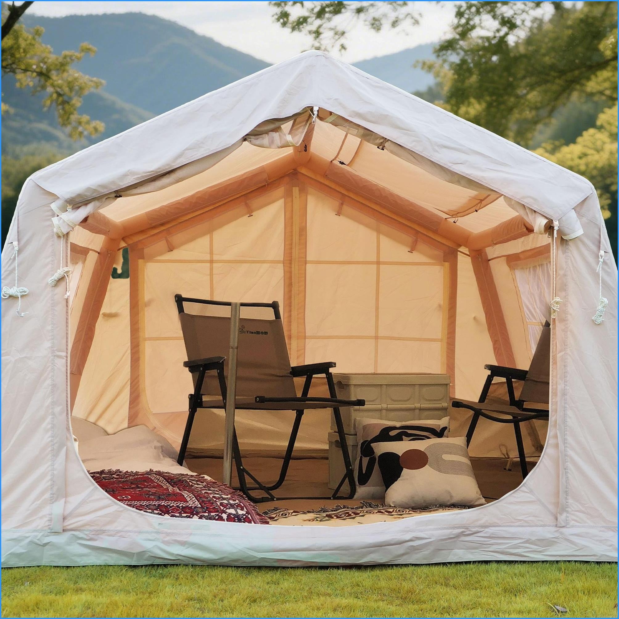 Tents | 4-6 Person 4 Season Inflatable Camping Tent, Carpa, Waterproof for Outdoor Glamping, Includes Hand Pump | oxford fabric