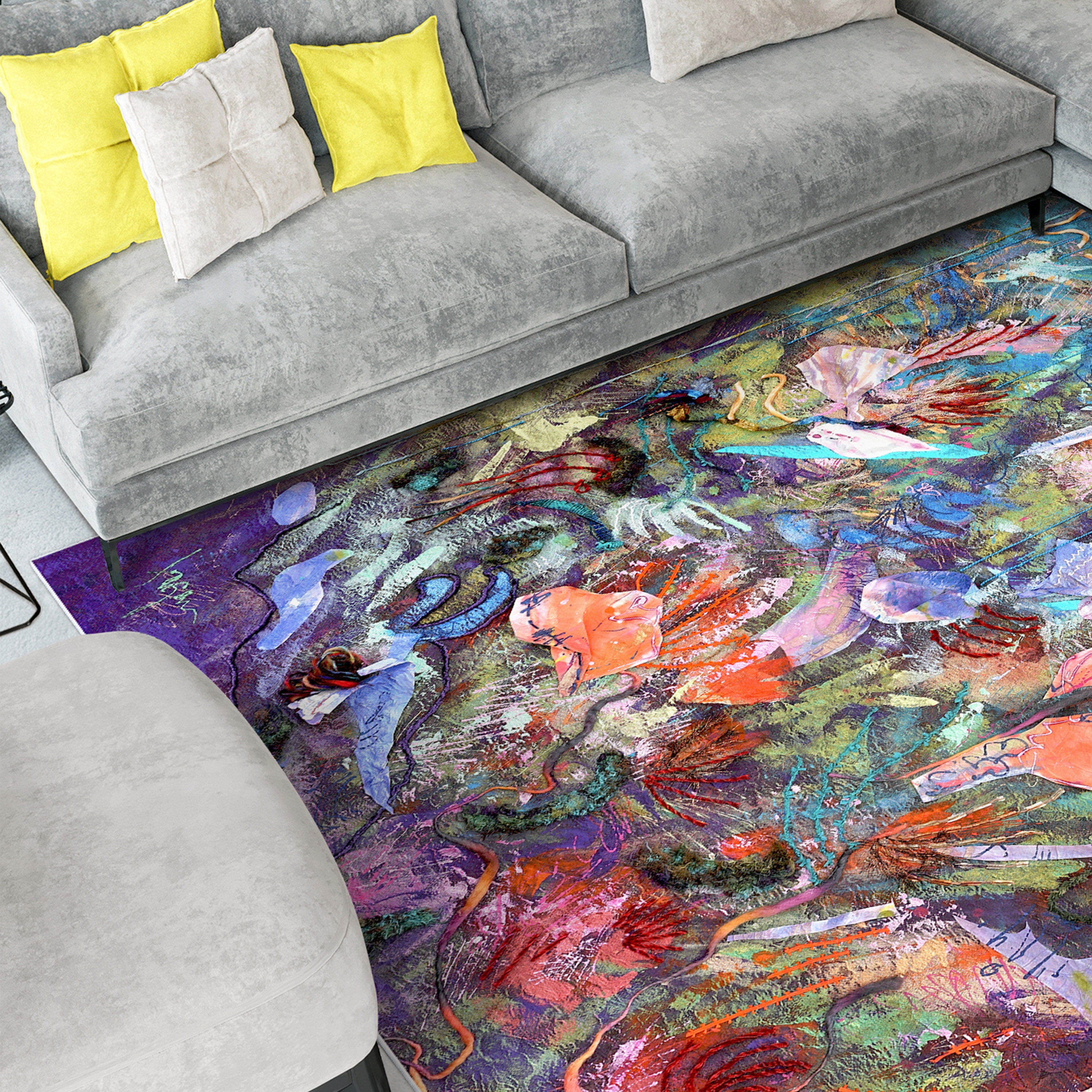 Blue Floral Efflorescence Washable Art Area Rug size 8'x10', Power-loomed, Heavenly Softness with Non-Slipping Backing