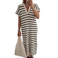 thumbnail image 2 of Short Sleeved Women Striped Printing V-Neck Long Casual Dress, 2 of 4