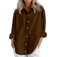 thumbnail image 2 of Brown Women Shirts, Womens Daily Casual Linen Shirts Long Sleeve Shirts Tops Casual Blouses Loose Fit Shirt,Women Shirts 4XL, 2 of 6