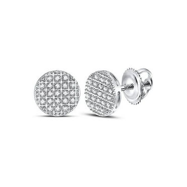 10kt White Gold Mens Round Diamond Circle Cluster Earrings 1/6 Cttw