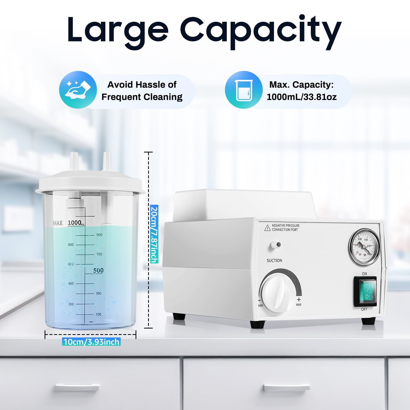 Wildnix Portable suction machine with ≥11L/min flow rate, adjustable negative pressure (0.02MPa to Ultimate Negative Pressure), oil-free high-efficiency piston pump, large capacity bottle, soft medic