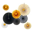 thumbnail image 1 of Abanico plegable de 8 piezas, decoración para colgar en la pared, abanicos de papel redondos, recuerdo de fiesta de cumpleaños, suministro de Kits de decoración para fiestas Dorado de oro negro Moyic HA072555-05, 1 of 6