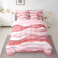 thumbnail image 2 of Feelyou Modern Stripe Line Bedding Comforter Set 7pcs for Child, Chic Minimalst Pink King Bedding Sets, Ink Artwork Abstract Reversible Bed Sheets, Lightweight Room Decor, 2 of 7