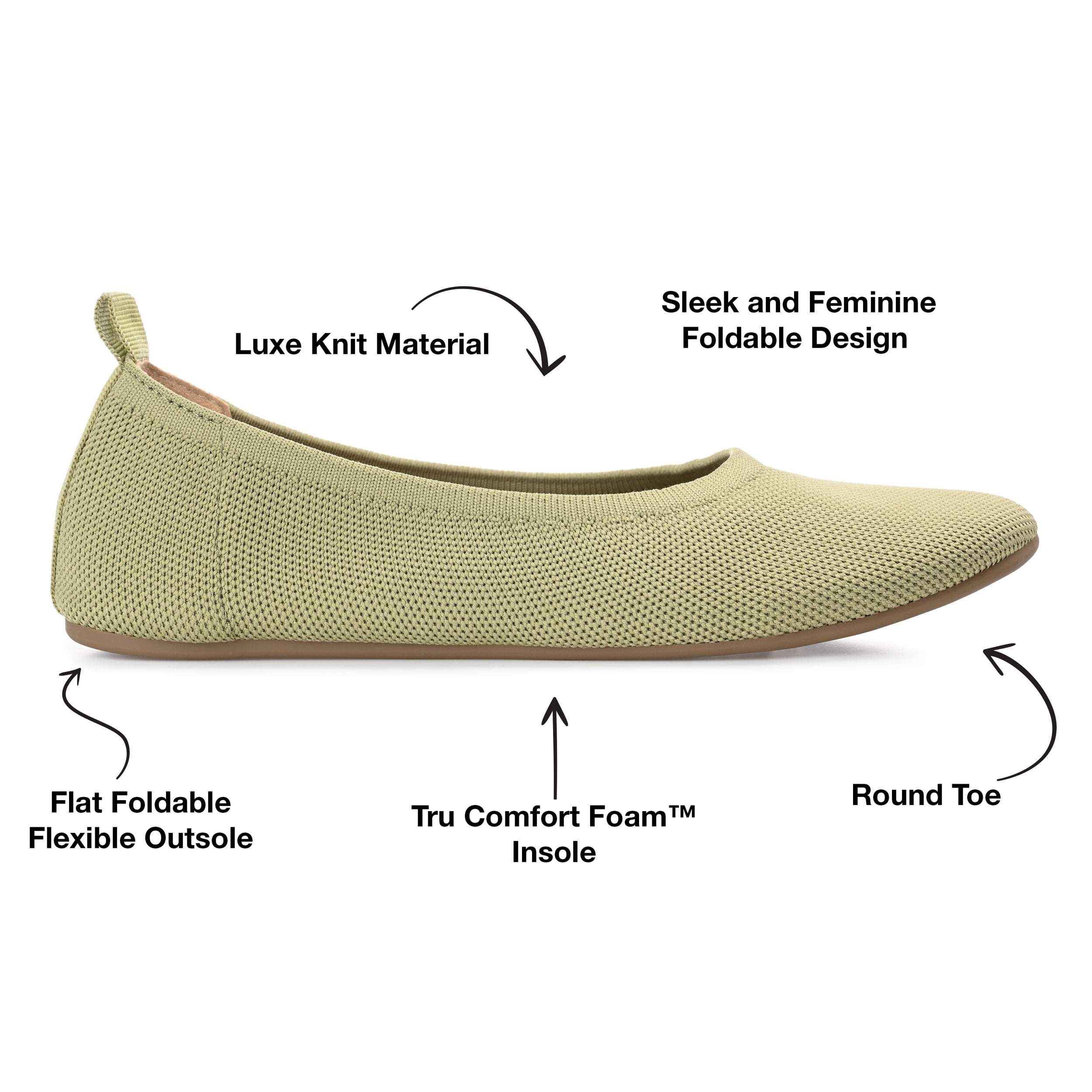 Journee Womens Jersie Knit Foldable Round Toe Slip On Dress Flats, Widths Available