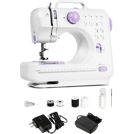 Sewing Machine for Beginners - Portable Electric Hand Mini Sewing Machine 12 Built-In Stitches with 2 Speed Foot Pedal Small Handheld Maquina de Coser Purple