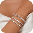 thumbnail image 7 of Soleilie Tennis Bracelets For Women - Silver Plated Bracelet Stack Cubic Zirconia CZ Diamond Adjustable Stackable Bracelets Set For Prom Wedding Jewelry Gift 3Pcs, 7 of 7