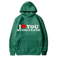 thumbnail image 2 of Jacenvly Valentine Sweaters for Women Long Sleeve Shirts Heart Pattern Hooded Loose Fashion I Love You My Girlfriend Valentine'S Day Couple Hooded Fleece Pocket Sweater Coat Green, 2 of 4