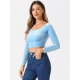 thumbnail image 2 of DARING DIVA Long Sleeve Scoop Neck Solid Crop Top M Light Blue, 2 of 6