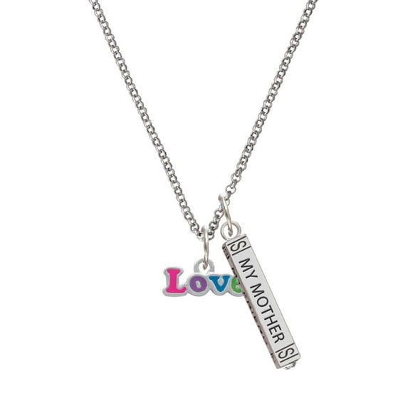Delight Jewelry Rainbow Colored ''Love'' Silvertone Always My Mother Bar Charm Necklace, 23"