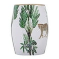 thumbnail image 3 of 18 Inch Ceramic Accent Table, Drum Shape, Tropical Print, White, Green- Saltoro Sherpi, 3 of 5