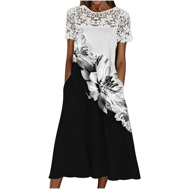 Vestido de manga corta de moda sexy con hombros descubiertos y cuello redondo estampado para mujer Fridja bnh1982