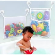 2-Pack Large Bath Toy Organizers with 6 Suction Cups & 4 Hooks - Versatile Bathtub Toy Holder Basket, Kids Bath Toy Net & Mesh Bath Toy Storage Bag - Shower Caddy Hanging Bin for Baby Bathroom
