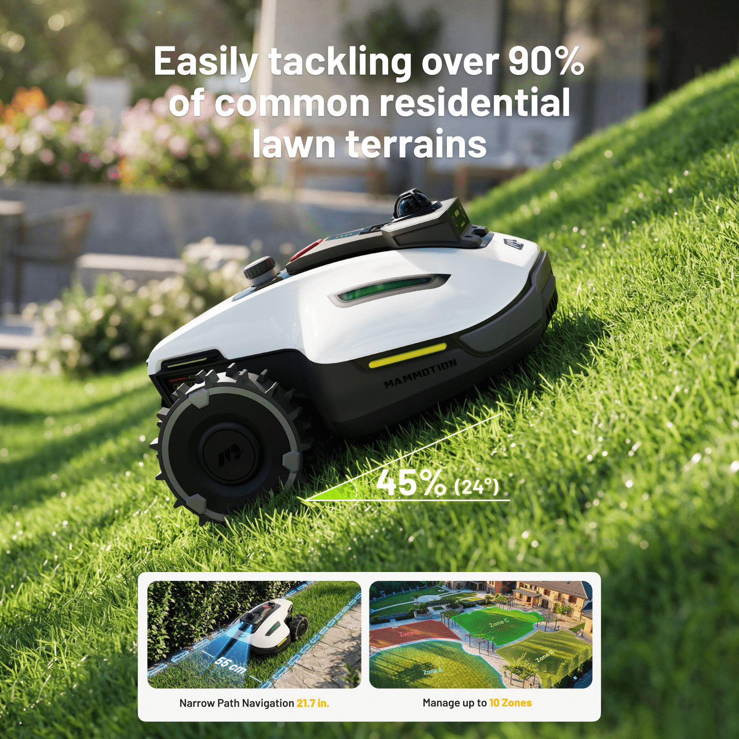 MAMMOTION YUKA mini 2 1000H Robot Lawn Mower, 0.25 acre, LiDAR 360°+ AI Vision, DropMow, Cutting Heights 2.0-3.5in