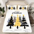 thumbnail image 2 of jejeloiu Christmas Tree Merry Xmas Yellow Geometric Plaid Queen Sheet Set,Ultra Soft Kids Bedding,4-Piece, 2 of 7