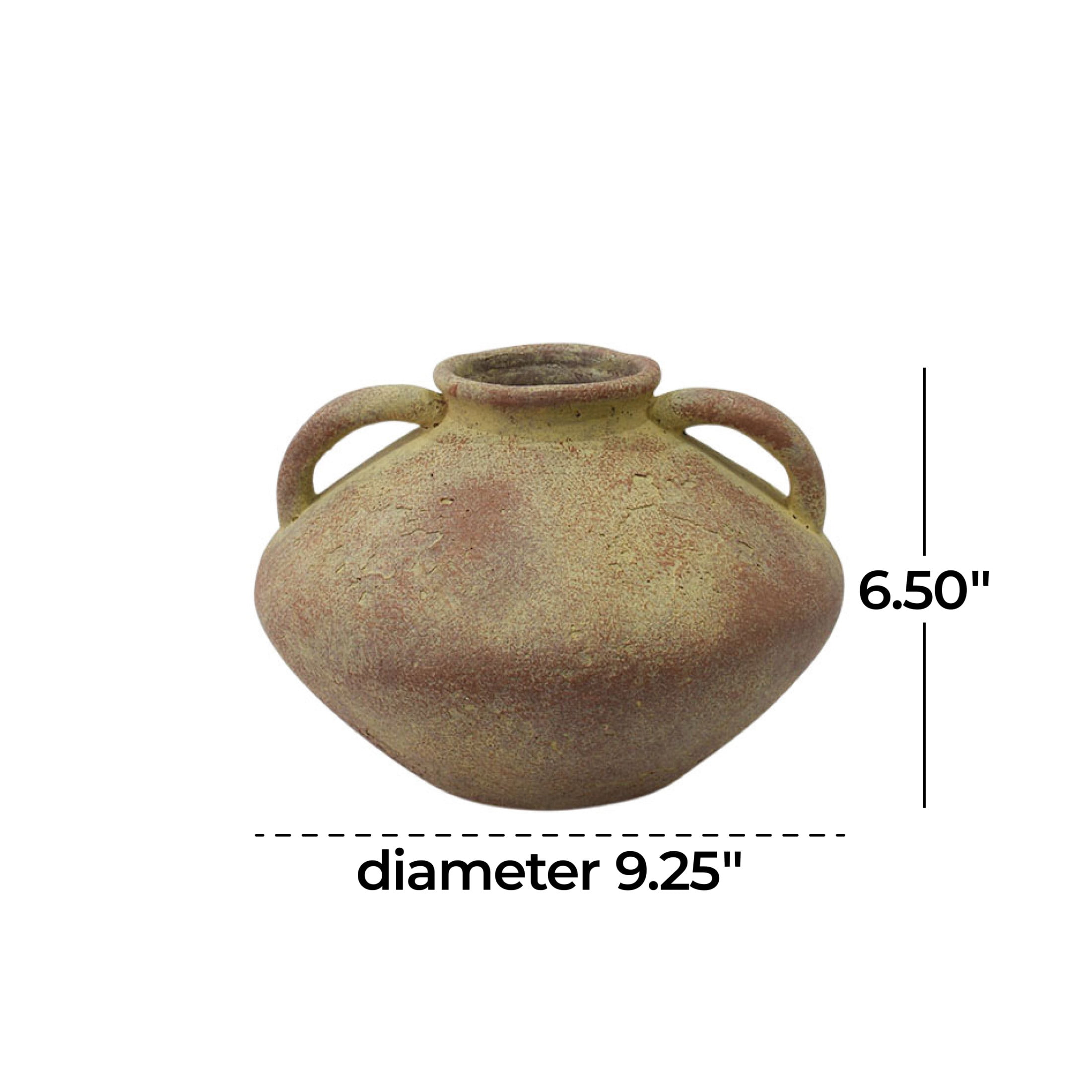 DecMode 7" Antique Style Textured Red Ceramic Vase with Handles